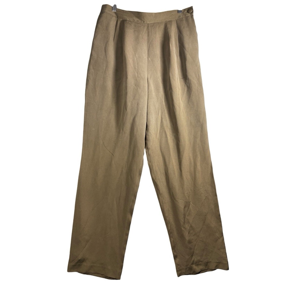 PATRICK Collection‎ Womens Flat Front Pure Silk Pants in Brown Straight Size 12